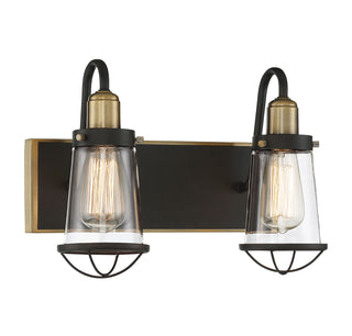 Lansing 2-Light Bathroom Vanity Light in English Bronze and Warm Brass