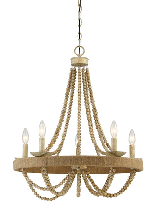 5-Light Chandelier in Natural Wood with Rope