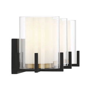 Eaton 3-Light Bathroom Vanity Light in Matte Black with Warm Brass Accents