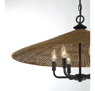 Eman 6-Light Pendant in Matte Black with Dark Rattan