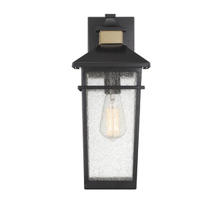 Kingsley 1-Light Outdoor Wall Lantern in Matte Black with Warm Brass Accents