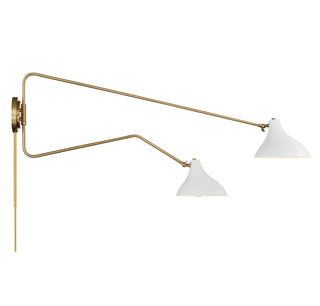 2-Light Wall Sconce in White with Natural Brass