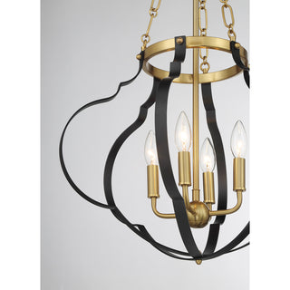 Mercer 4-Light Pendant in Matte Black and Warm Brass