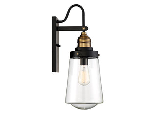 Macauley 1-Light Outdoor Wall Lantern in Vintage Black with Warm Brass