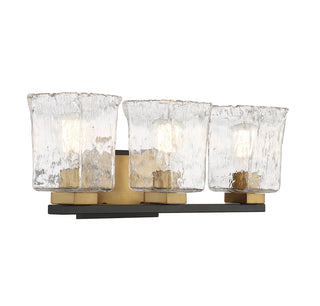 Sidney 3-Light Bathroom Vanity Light in Matte Black with Warm Brass Accents