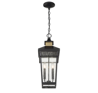 Kingsley 2-Light Outdoor Hanging Lantern in Matte Black with Warm Brass Accents