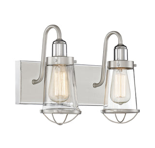 Lansing 2-Light Bathroom Vanity Light in Satin Nickel with Polished Nickel Accents