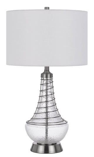 150W 3 way Baraboo glass table lamp with wire guard design and drum fabric shade