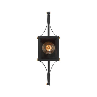 Raeburn 1-Light Outdoor Wall Lantern in Matte Black and Weathered Brushed Brass