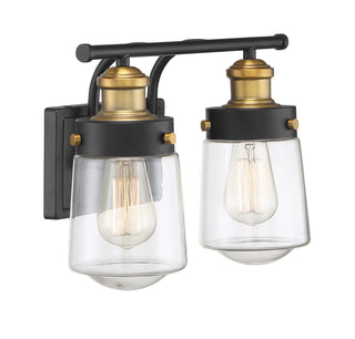 Macauley 2-Light Bathroom Vanity Light in Vintage Black with Warm Brass