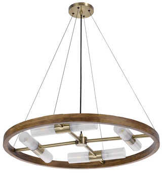 40W X 8 Hempstead Birch Wood Cylinder Chandelier With Adjustable Steel Cable And Glass Shades