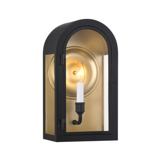 Grotto 1-Light Outdoor Wall Lantern in Matte Black with Vintage Gold