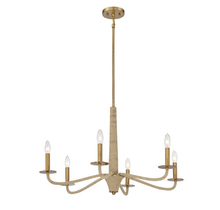 Cannon 6-Light Chandelier in Warm Brass and Rope