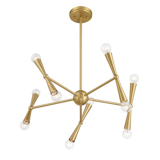 10-Light Chandelier in Natural Brass