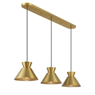 3-Light Linear Chandelier in Natural Brass