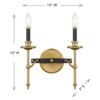 Consulate 2-Light Wall Sconce in Matte Black and Warm Brass