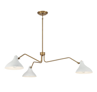 3-Light Pendant in White with Natural Brass