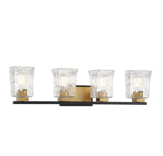 Sidney 4-Light Bathroom Vanity Light in Matte Black with Warm Brass Accents