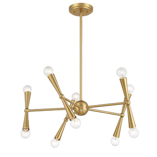 10-Light Chandelier in Natural Brass