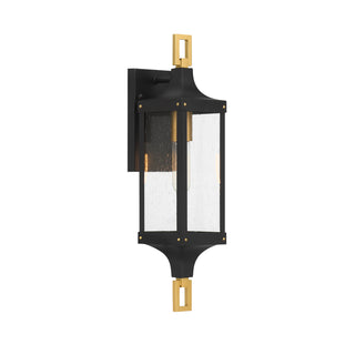 Glendale 1-Light Outdoor Wall Lantern in Matte Black and Weathered Brushed Brass