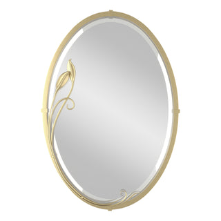Beveled Oval Mirror with Leaf