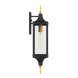 Glendale 1-Light Outdoor Wall Lantern in Matte Black and Weathered Brushed Brass