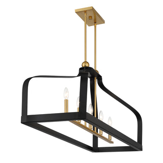 Sheffield 5-Light Linear Chandelier in Matte Black with Warm Brass Accents