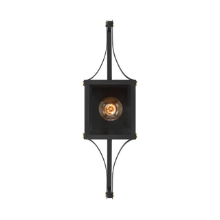 Raeburn 1-Light Outdoor Wall Lantern in Matte Black and Weathered Brushed Brass