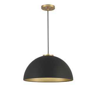 1-Light Pendant in Matte Black with Natural Brass