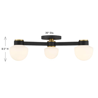 3-Light Ceiling Light in Matte Black with Natural Brass