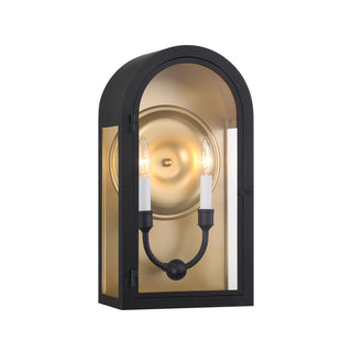 Grotto 2-Light Outdoor Wall Lantern in Matte Black with Vintage Gold