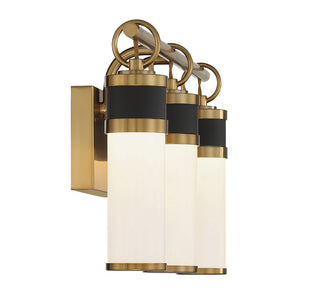 Abel 3-Light LED Bathroom Vanity Light in Matte Black with Warm Brass Accents