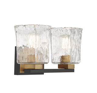 Sidney 2-Light Bathroom Vanity Light in Matte Black with Warm Brass Accents
