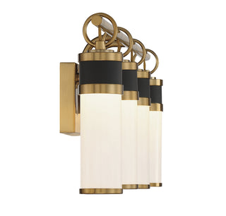 Abel 4-Light LED Bathroom Vanity Light in Matte Black with Warm Brass Accents