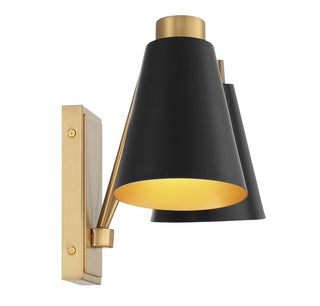 2-Light Wall Sconce in Matte Black with Natural Brass