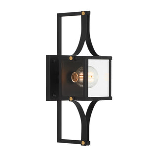 Raeburn 1-Light Outdoor Wall Lantern in Matte Black and Weathered Brushed Brass