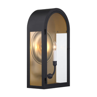 Grotto 2-Light Outdoor Wall Lantern in Matte Black with Vintage Gold