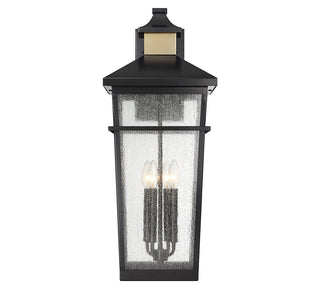 Kingsley 4-Light Outdoor Wall Lantern in Matte Black with Warm Brass Accents