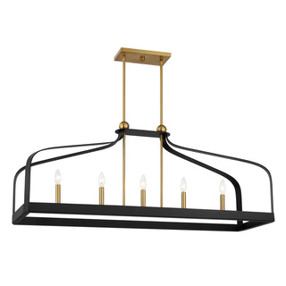 Sheffield 5-Light Linear Chandelier in Matte Black with Warm Brass Accents