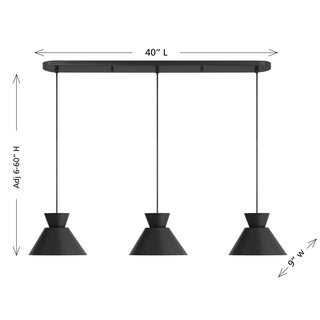 3-Light Linear Chandelier in Matte Black