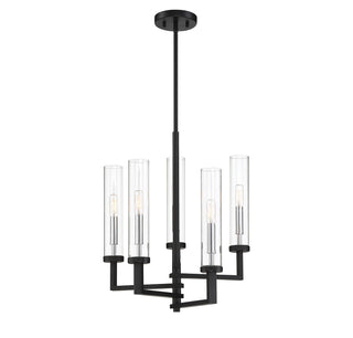 Folsom 5-Light Adjustable Chandelier in Matte Black with Polished Chrome Accents