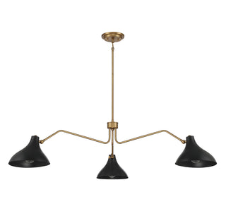 3-Light Pendant in Matte Black with Natural Brass