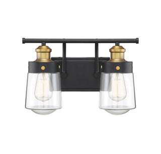 Macauley 2-Light Bathroom Vanity Light in Vintage Black with Warm Brass