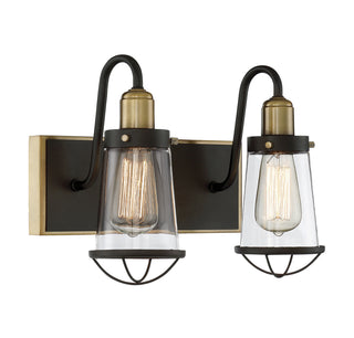 Lansing 2-Light Bathroom Vanity Light in English Bronze and Warm Brass