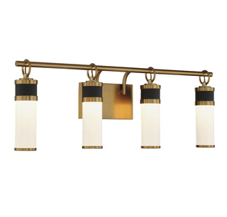 Abel 4-Light LED Bathroom Vanity Light in Matte Black with Warm Brass Accents