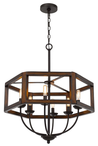 60W X 6 Renton Hexagon Rubber Wood / Metal Chandelier