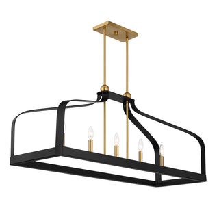 Sheffield 5-Light Linear Chandelier in Matte Black with Warm Brass Accents