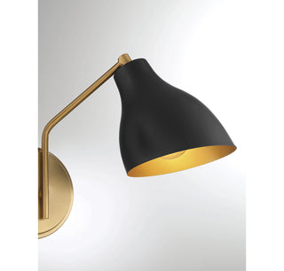 2-Light Wall Sconce in Matte Black with Natural Brass