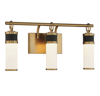 Abel 3-Light LED Bathroom Vanity Light in Matte Black with Warm Brass Accents