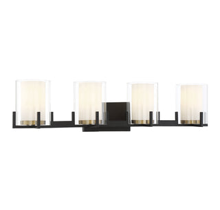 Eaton 4-Light Bathroom Vanity Light in Matte Black with Warm Brass Accents